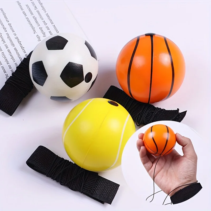 Basketball Wrist Bouncing Ball, High Elasticity Hand Throw Training Ball, Wristband Kit, Outdoor Activity Props