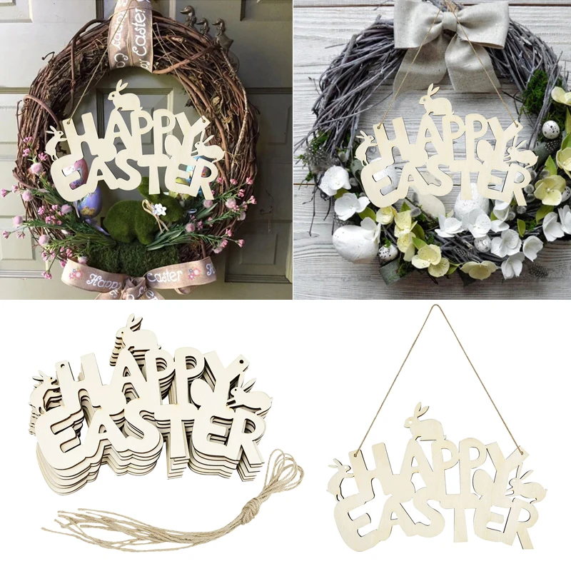 Happy Easter - Cartello Di Legno Con Coniglietto Per Porta – Decorazione Rustica Pasquale 30x30 Cm, Targa Benvenuto Con Fiocco Per Casa