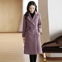 Korean Style Women's Mid-Length Woolen Coat Slimming Autumn Winter Fashion Big Coat Long Sleeve Zipper Closure Casual Elegant