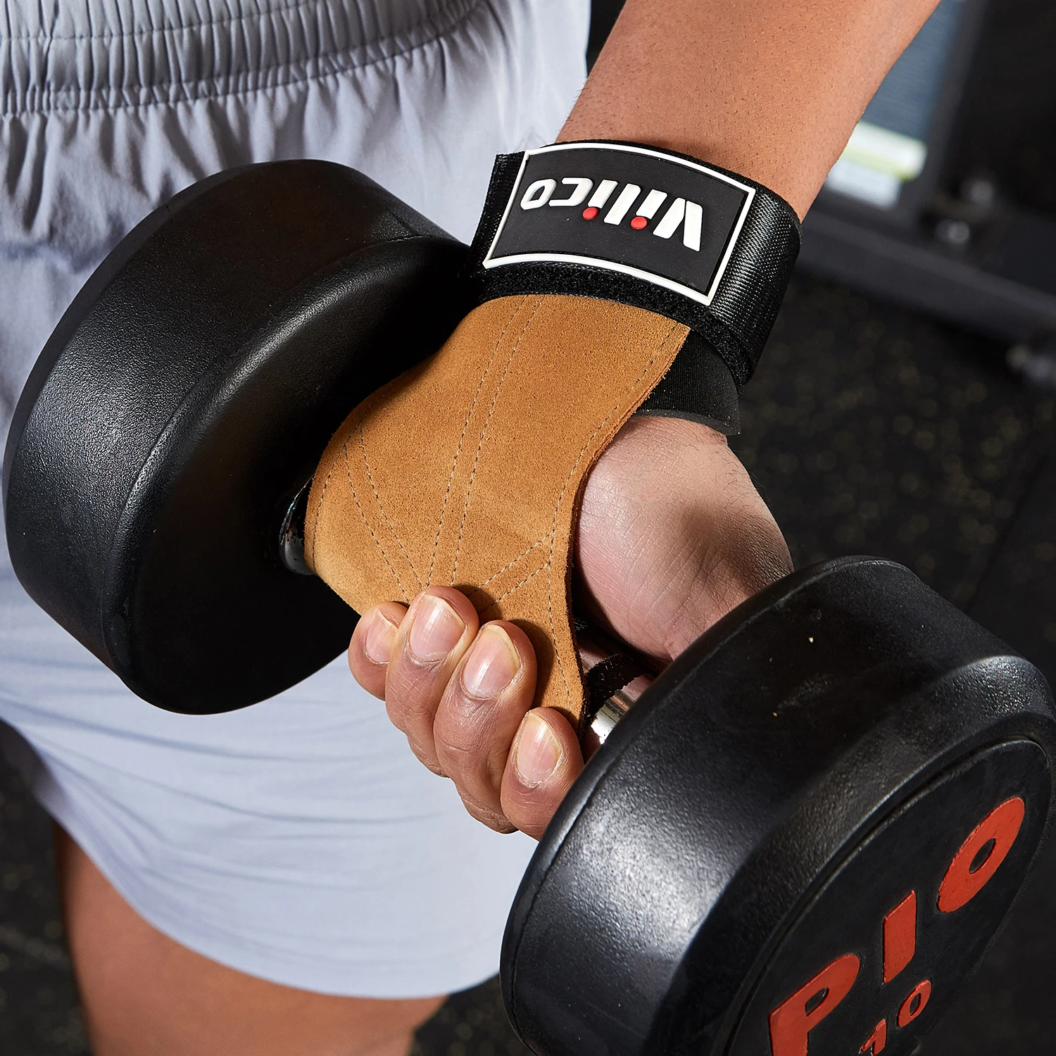 Men Women Gym Grips Cowhide Palm Guards Weightlifting Fitness Workout Gloves Grips with Wrist Wraps Training Equipment