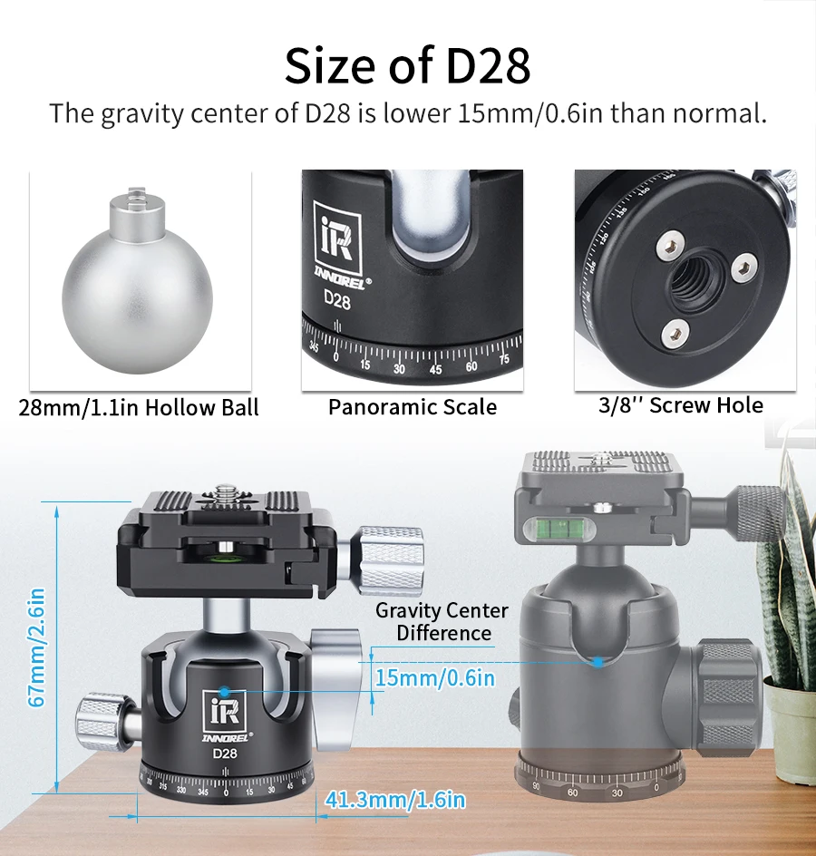 28/34mm Kugelkopf Dual U-Notch Design Professional CNC 360 ° Panorama kamera Stativ kopf für Ein beins tativ, DSLR, Kameras, Camcorder,DV – Detail 4