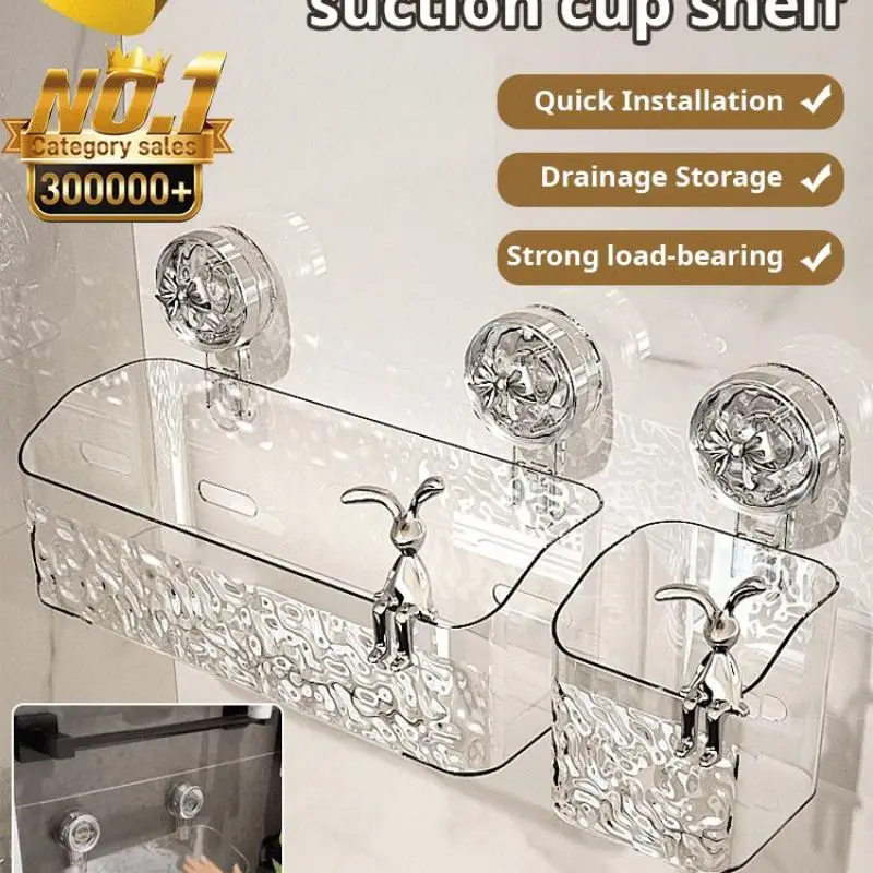 Bathroom Shelf Transparently Suction Cup No-drill Corner Shelf Shower Storage Rack Holder Suction Cup Shelf Bath Accessories