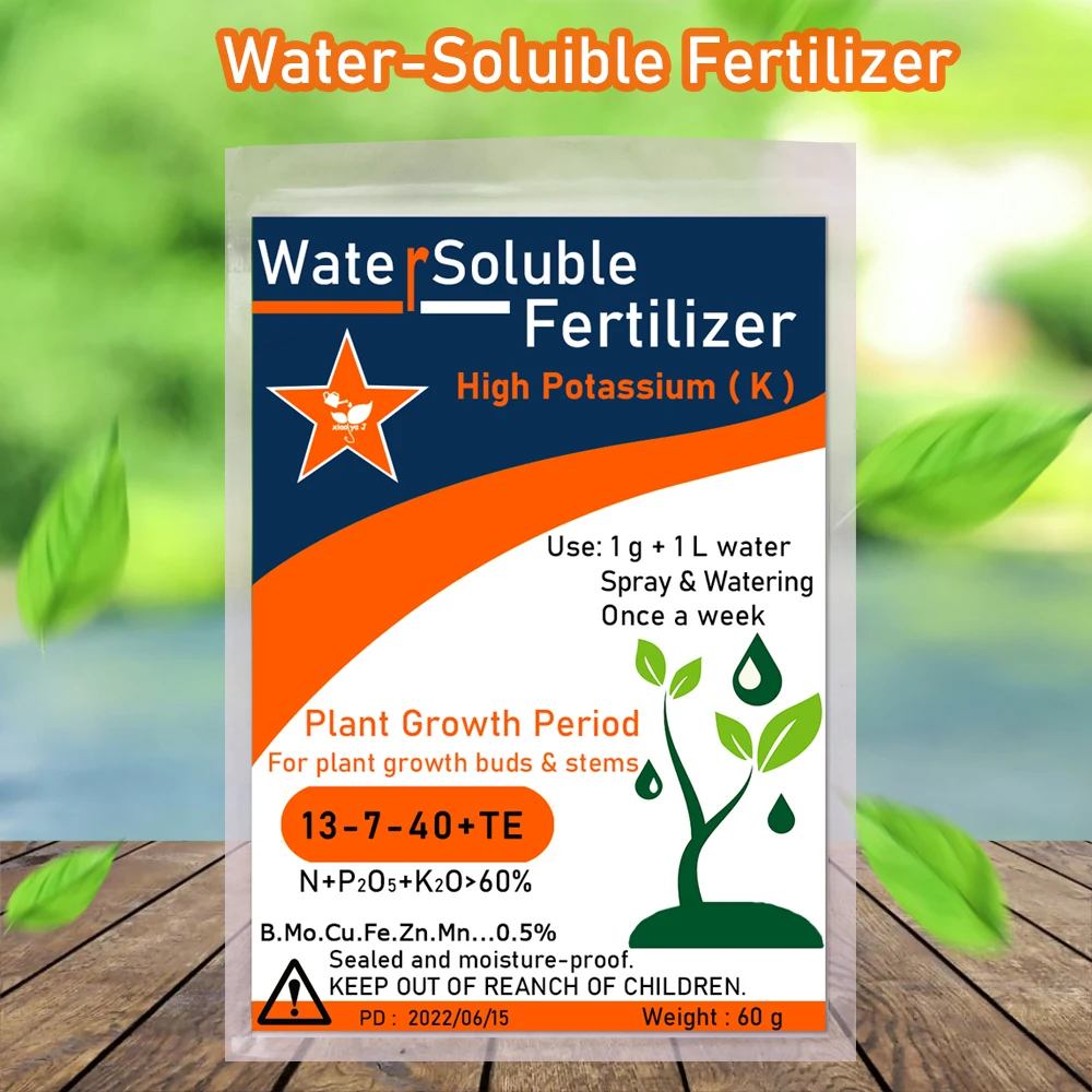 Professional Flower Water-Soluble Fertilizers, Plant Food NPK for Garden Bonsai, Grow Strong Buds and Stems, High Potatoes, 60g