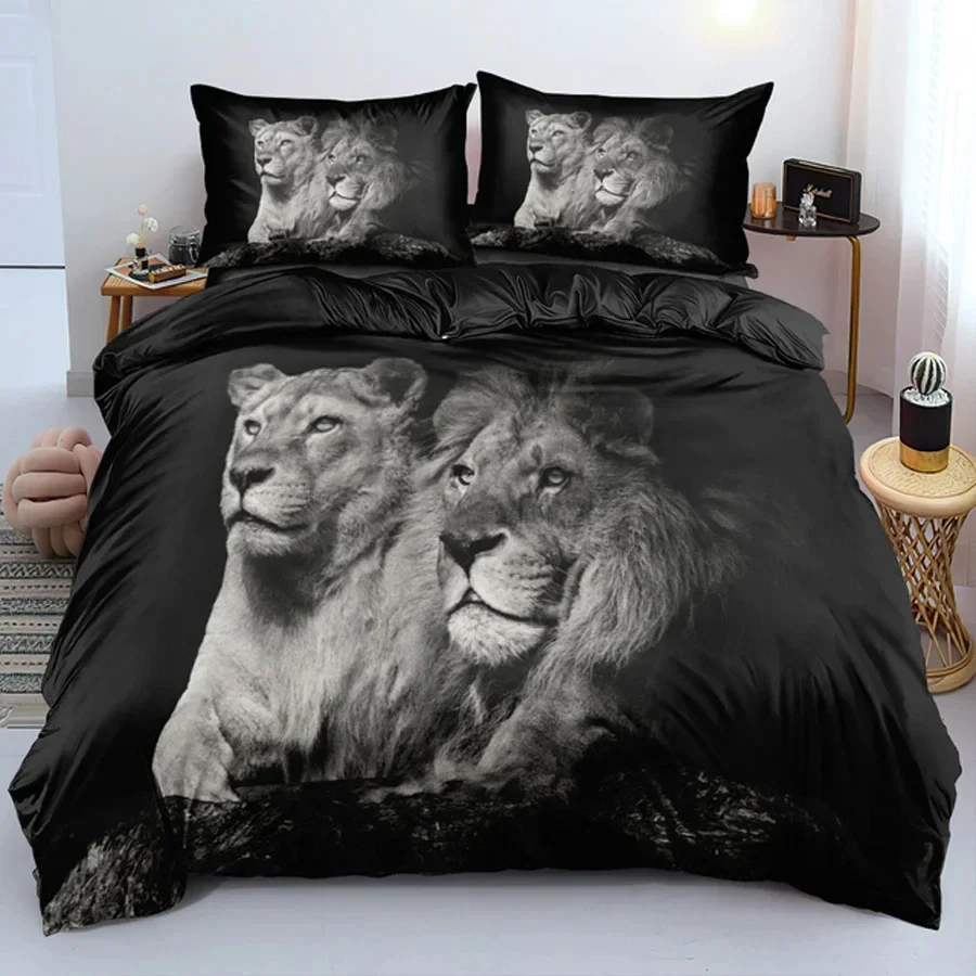 

Black Lion Duvet Cover Animal Bed Sheet Pillow 3 Piece Bedding Set Single Double King Queen Full Size 1 Comforter 2 Pillowcase