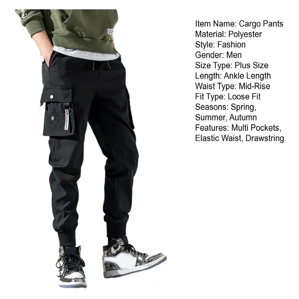 Description Picture 3 of itemFitness Pants Loose Fit Ankle Length Anti-pilling Solid Color Multi Pockets Men Fitness Pants Sports Pants Sportswear