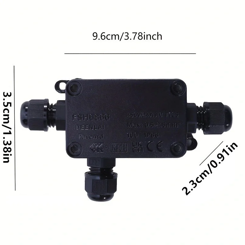 Junction Box Mini Outdoor Waterproof Ip66 Terminals One In Two Out Waterproof Plastic Corrosion Resistant Black Junction Boxes
