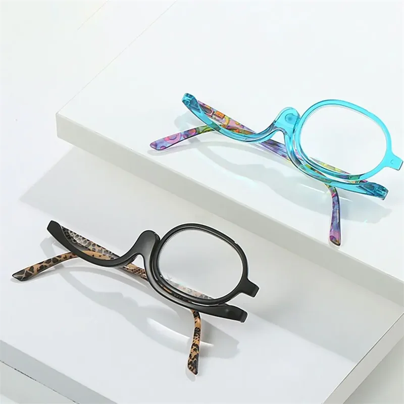 2023 New Rotating Makeup Reading Glasses Magnifying Makeup Glasses Flip Down Lenses Colourful Frame Folding Eyeglasses +1.0-3.0