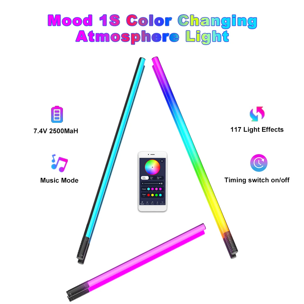 Фото LUXCEO Набор из 2 предметов, 120 см, RGB-подсветка для настроения, Bluetooth, управление через приложение, светодиодная атмосферная лампа для DJ-освещения/танцевального клуба/фотостудии/свадебной вечеринки №2