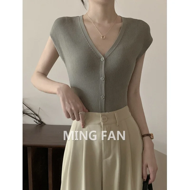 2023 ���� ���ο� ���� �� ������ ���� ���� ǰ�� Qu Zhu ª�� �Ҹ� ��Ʈ ī��� V-neck �ְ� Ʈ����