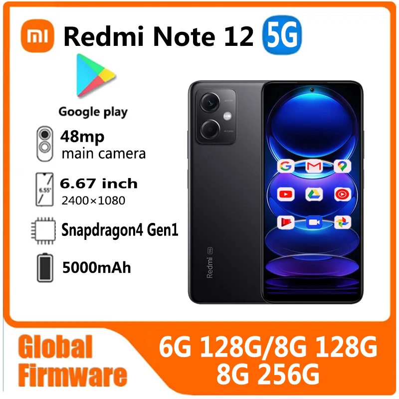 Xiaomi Redmi note 12 5G Smartphone global firmware 48MP 5000mAh 6.67" 33W Qualcomm Snapdragon4 Ge1  used phone