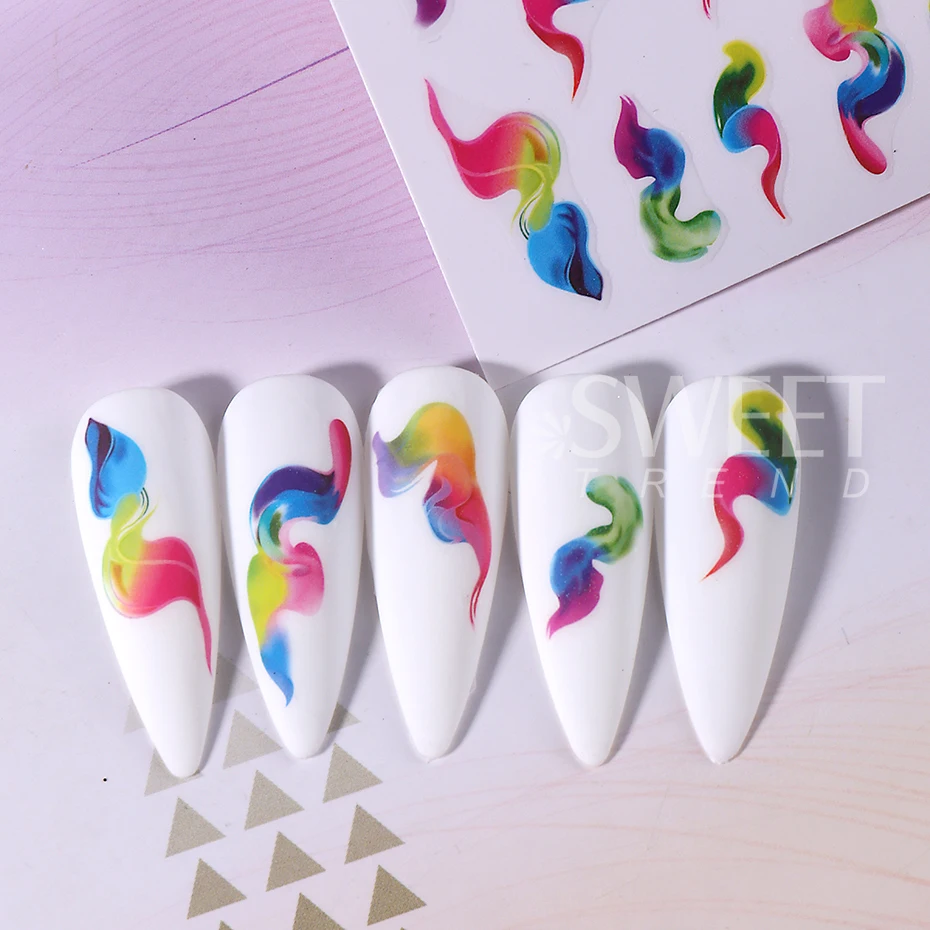 2pcs Ink Blooming 3D Nail Stickers Gradient Abstract Geometric Wave Line Smoke Stripe Y2K Nail Art Sliders Decal Manicure Decor