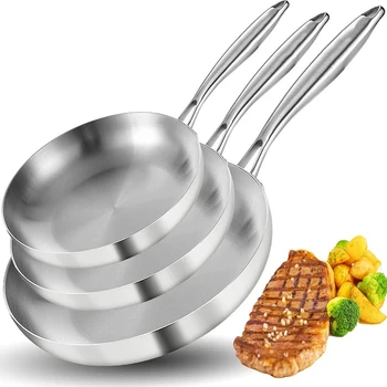 304 Stainless Steel Frying Pan NonStick Pan Fried Steak Pot Uncoated Kitchen Cookware For Gas Stove and Induction Cooker