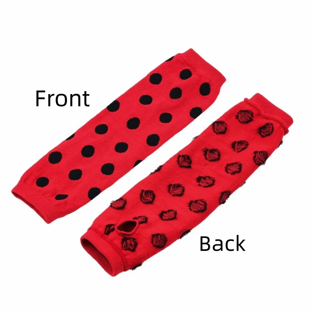 Polka Dot Thigh High Stockings Ladybug 80s 90s Kids Knee High Socks Arm Leg Warmers Red Black Dot Gloves