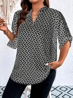 Plus Size 1XL-5XL Women Fashion Roll Up Shirts Ladies Casual Notched Neck Tunic Boho Blouse  Long Sleeve BlouseShirt Top