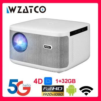 WZATCO 디지털 포커스 LED 프로젝터, 홈 시어터 시네마 LCD 비머, 스마트 안드로이드 와이파이, 풀 HD, 1920x1080P, 32GB, A20