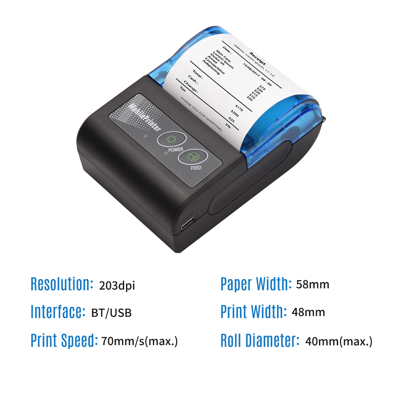 Imprimante De Reçus Bluetooth Pos, Mini Imprimante Ticket De Caisse Sans  Fil Portable 58 Mm, Imprimante Thermique 1500 Mah P[J2699]