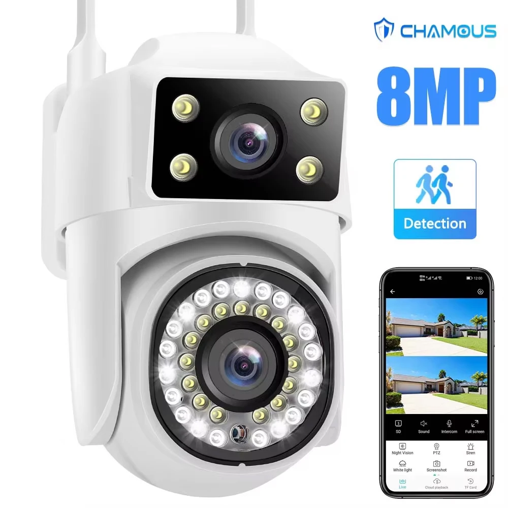 8MP 4K Dual Lens WIFI Surveillance Camera Outdoor IP Camera Video CCTV Dual Screen Auto Tracking IP66 Waterproof 8X Digital Zoom