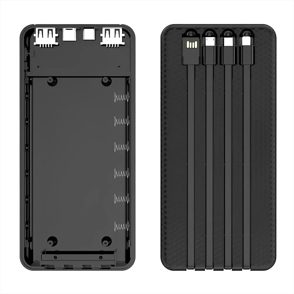 Portable Power Bank Case 6*18650 USB Battery Storage Box For Phone Charging DIY Battery Shell With Cables