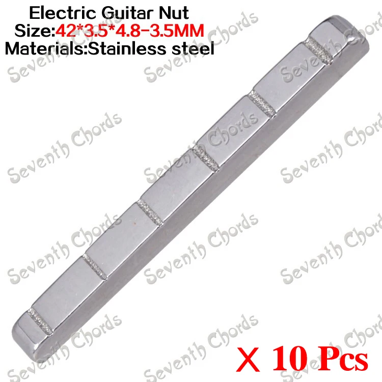 

10 Pcs Stainless Steel ST FD Style Electric Guitar Nuts 6 String Slotted - Size 42 x 3.5 x 4.8-3.5mm