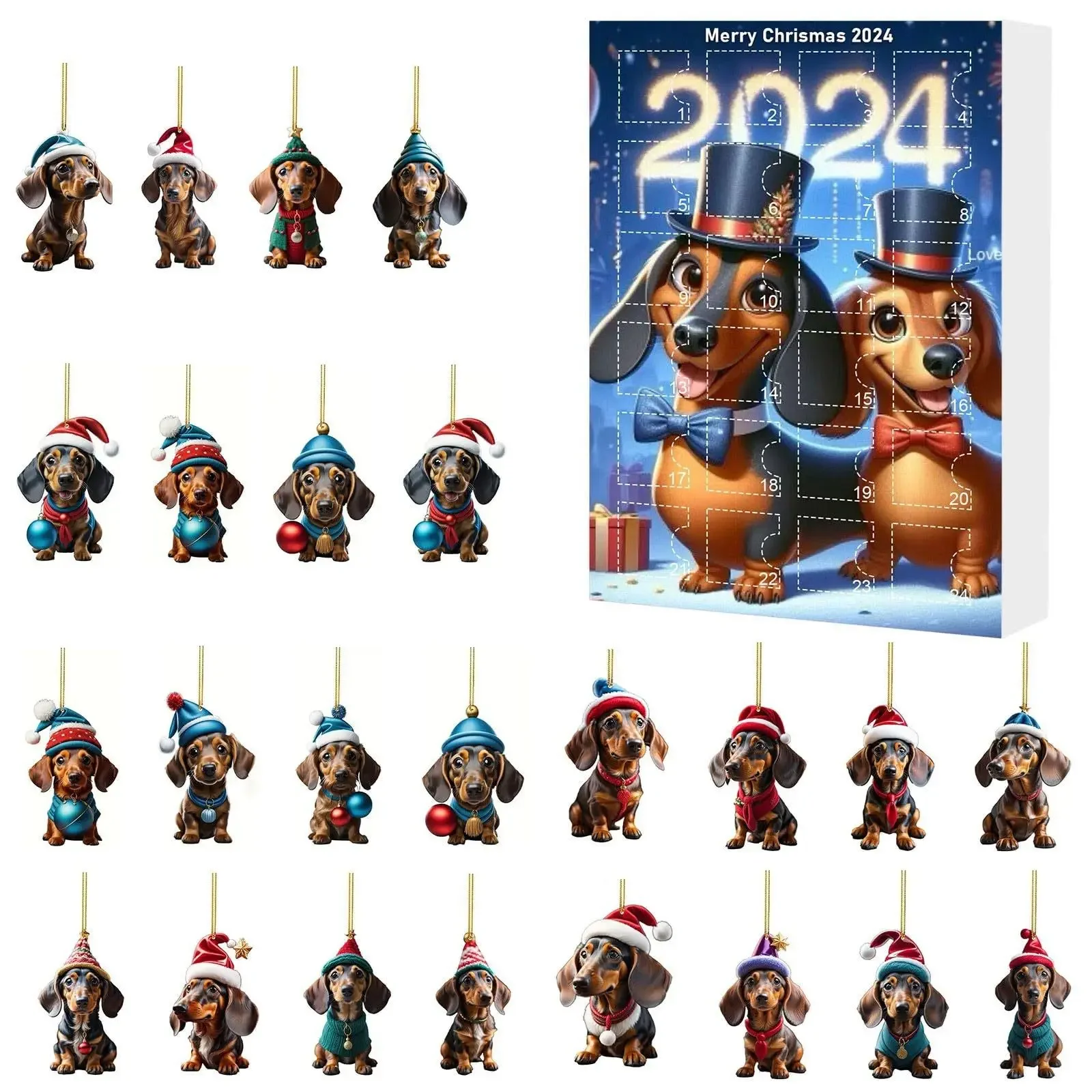Advent Calendar Dachshunds Christmas Vacation Advent Calendar Collectible Funny Dog Set Gifts for Teenage Girls Boys