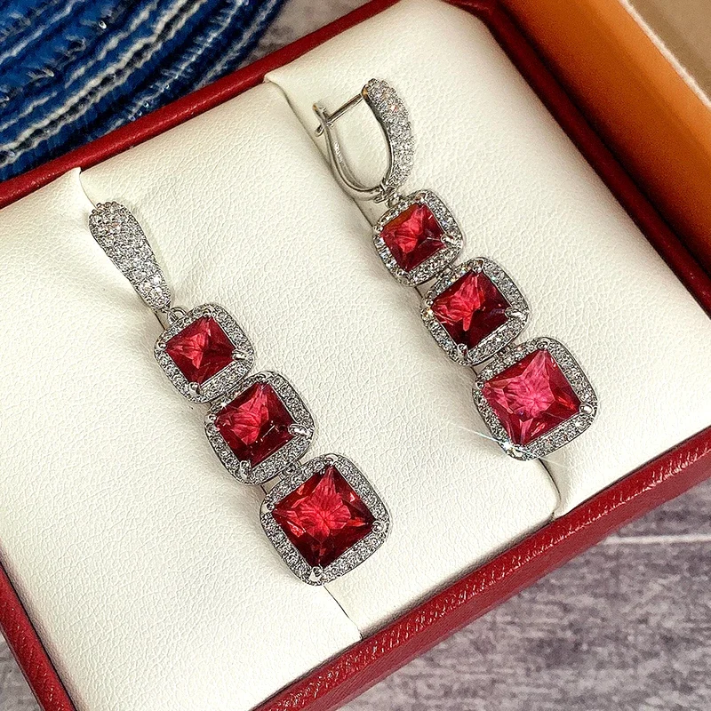 Huitan Tropfenohrringe mit glänzendem Prinzessinnen-Zirkonia für Damen, eleganter Stil für Hochzeit, Party, Jahrestag, Geschenk, Accessoires – Detail 17