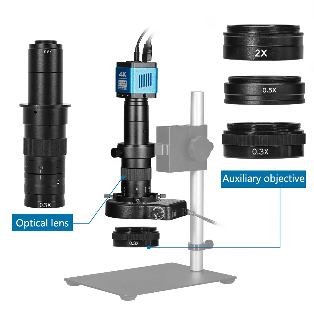 Microscope Objective Lens 0.3X/0.5X /0.7X/ 1.5X/2X Barlow Auxiliary For 10A C-MOUNT Industrial Video Microscope