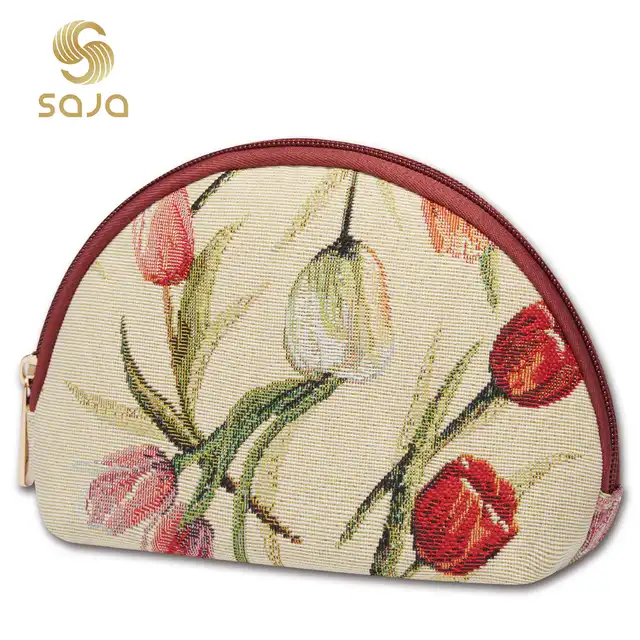 SAJA Women Makeup Bag Tapestry Cosmetic Bag Travel Tulip Flower Storage Organizer Pouch Wallet Beauty Make Up Case Bag for Ladies