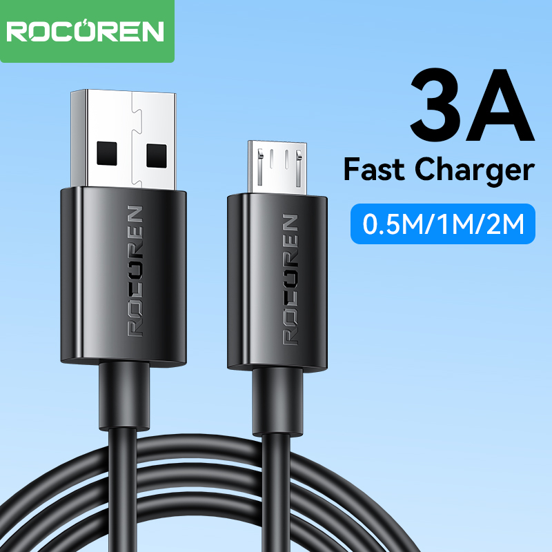 Rocoren Micro USB Cable 3A Fast Charging Data Cable For Xiaomi Realme Redmi Note Samsung Huawei Mobile Phone Micro USB Wire Cord
