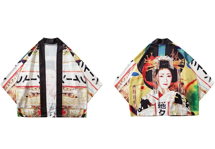 Men's Summer Short-sleeved Printed Shirt Fashion National Trend Harajuku Retro Cardigan Kimono Japanese Summer