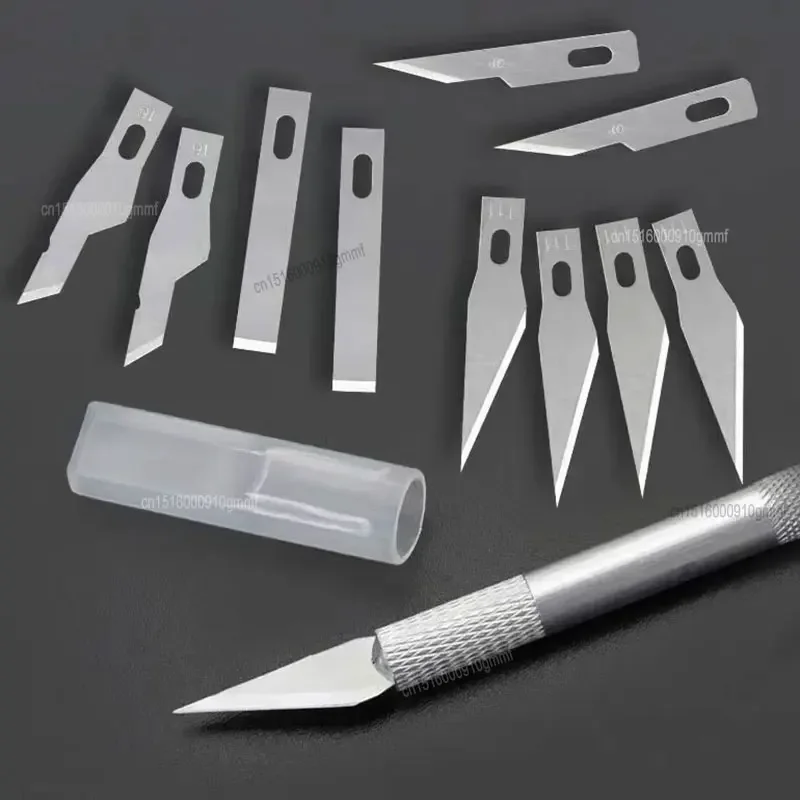 Metal Art Utility Knife +10Pcs Blade Set DIY Paper Sticker Cutter Pen Knives Wood Handicraft Carving Engraving Sculpture Tool