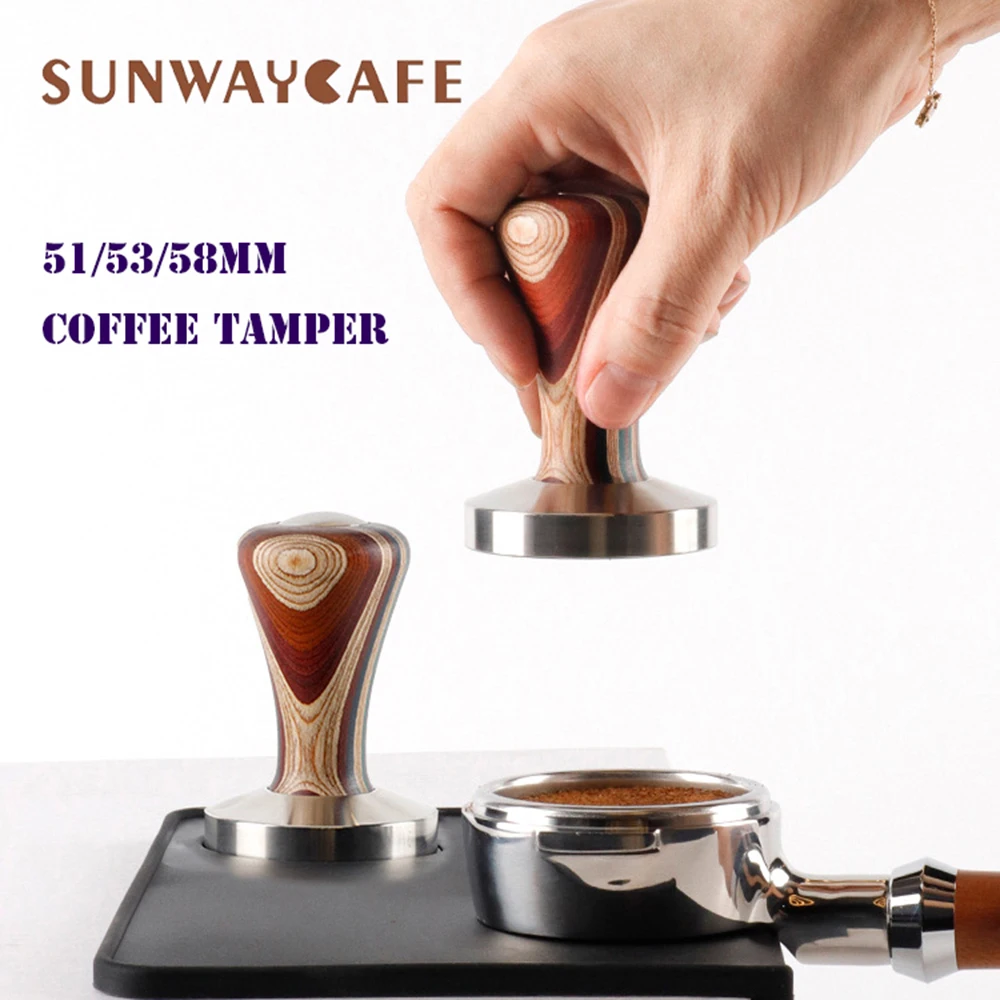 

51/53/58MM Wood Handle Coffee Tamper Stainless Steel Base Powder Press Solid Hammer Coffee Accessories For Barista