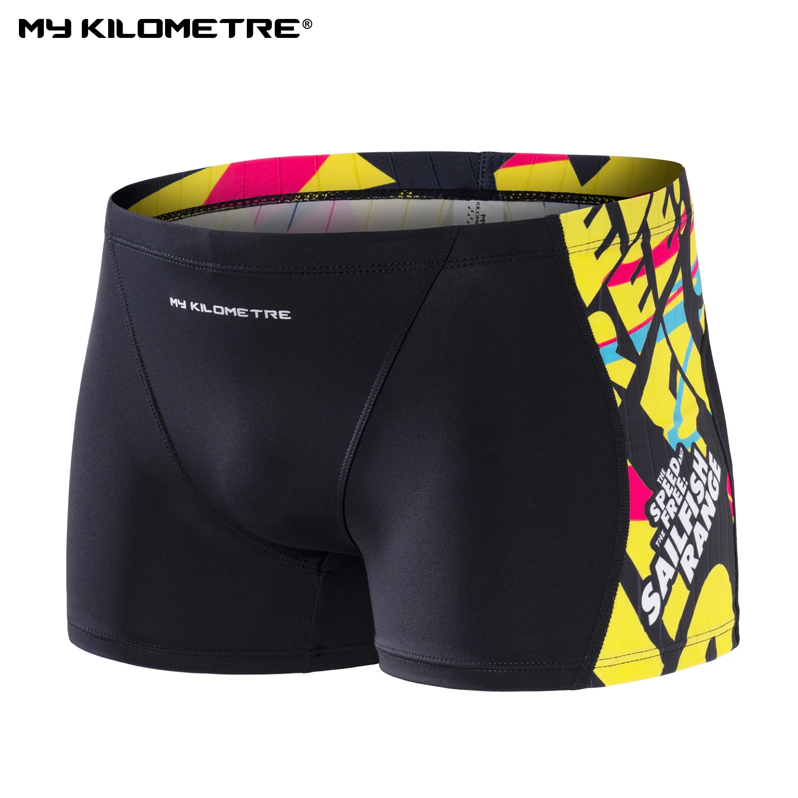 MY KILOMETRE Traje de baño para hombre con empalme de pierna cuadrada Bañador atlético Bañadores de entrenamiento Traje de baño Calzoncillos de baño para hombre Pantalones cortos de playa