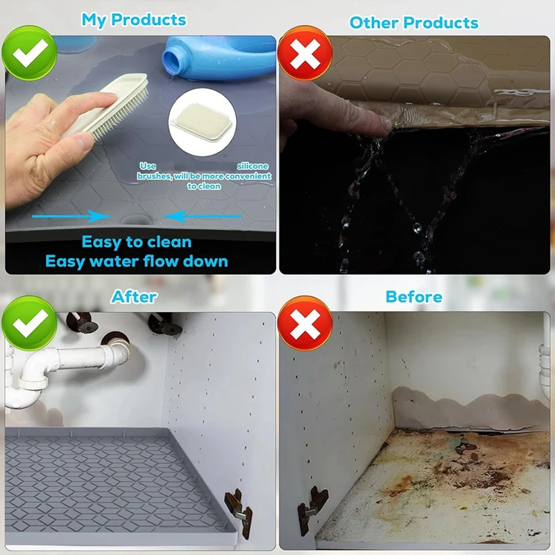 Under Sink Mat For Kitchen, Silicone Waterproof Liner, Flexible Organizer Tray With Drain Hole, Easy To Clean (28X19)