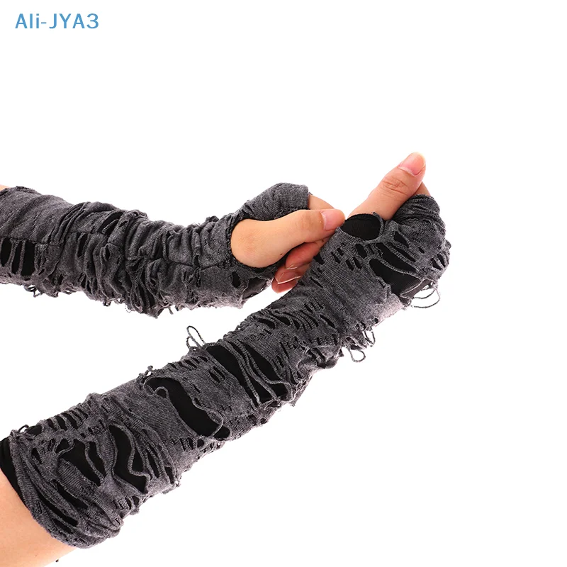 

1Pair Long Casaul Broken Slit Sexy Gothic Fingerless Gloves Halloween Black Ripped Holes Decor Gloves Cosplay Gloves For Adults