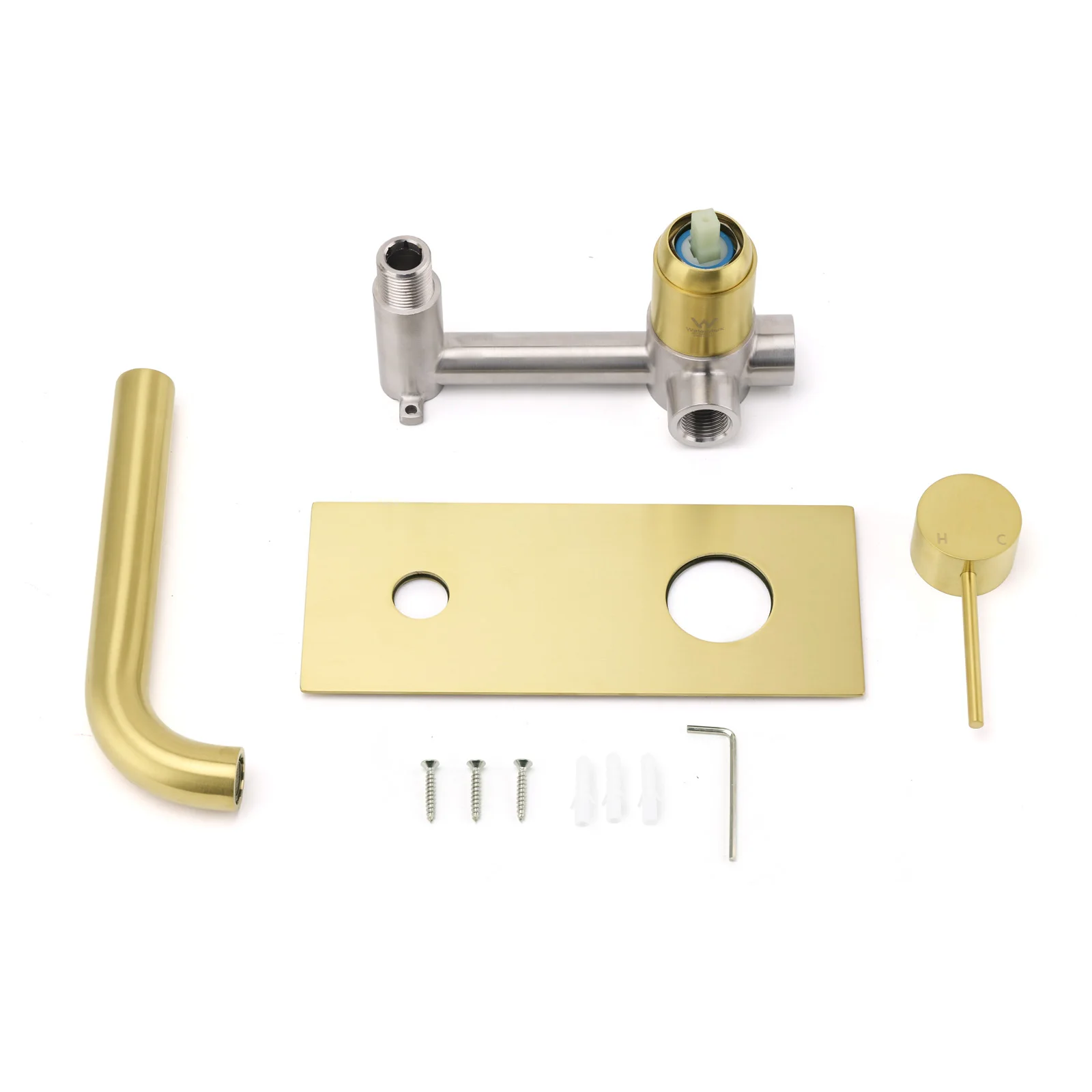 **Sydney Stock** KYLINS Bathroom Brushed Gold Round Wall Basin Mixer Tap Bath Water Spout SUS304 Faucet WaterMark Wels