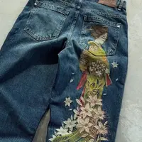 Y2K Vintage Art Jeans unisexe rétro en détresse jambe large Denim pantalon Streetwear décontracté mode pantalon 2