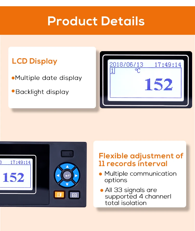 GT21R Datalogger 4 Channels PT100 K J Temperature Pressure Humidity Voltage Curr