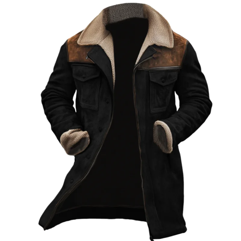 Mens Vintage Suede Coat Lamb Fleece Lined Patchwork Design Reverse Collar Multi Pocket Sbaa33bb5a2d04f50924514e63aaacf5bh