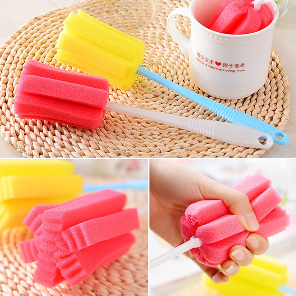 3pcs Sponge Cleaning Brush Home Kitchen Cleaning Accessories Long Handle Brush Bottle Cup Glass Washing Clean Tool Cleaner Brush 3