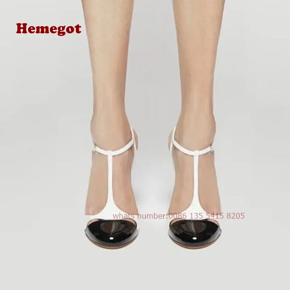 Cut Out T-Straps Women's Sandals Two Tone Round Toe Buckle Slingback High Heels Stiletto Summer Sandals Splicing Elegant Shoes