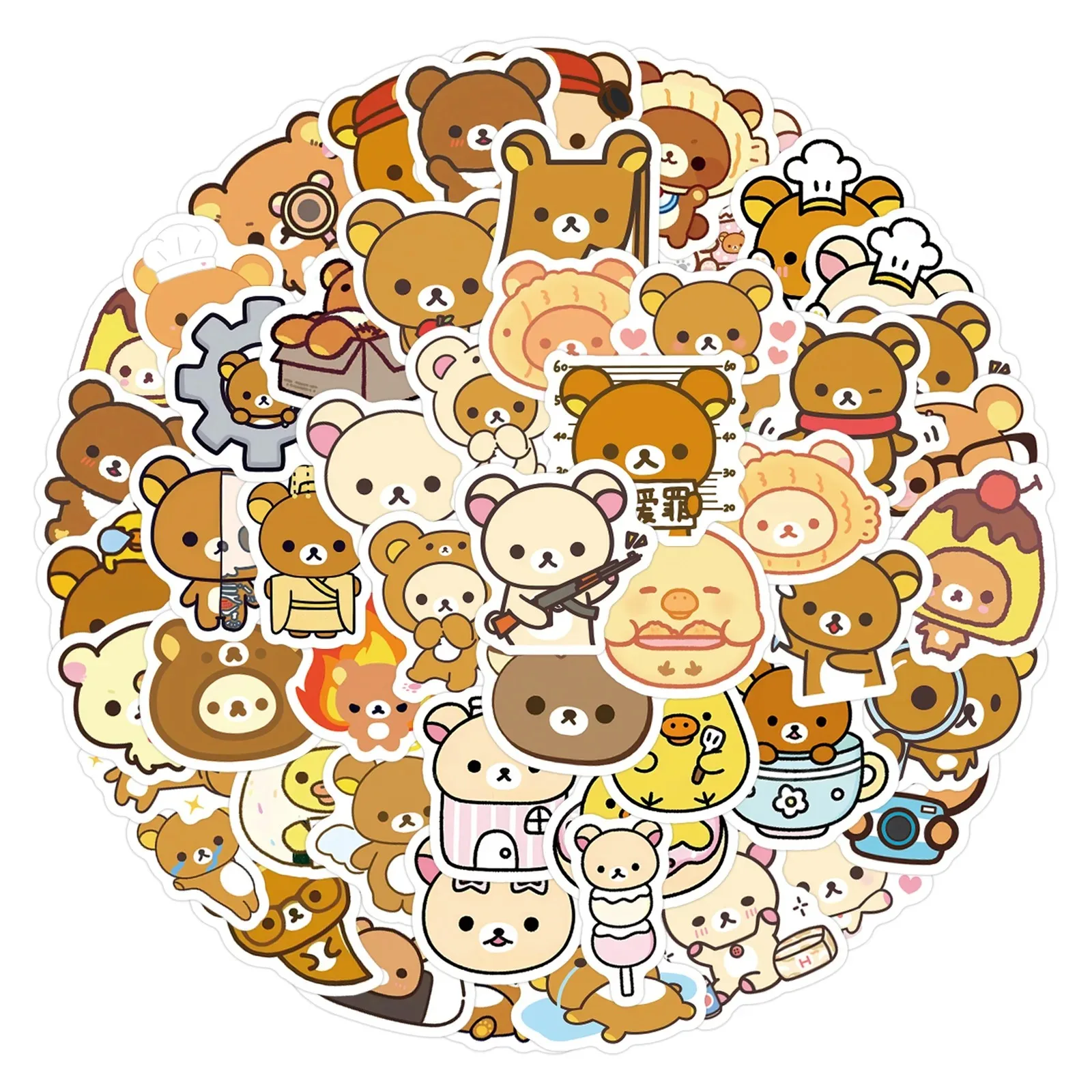 105Pcs Kawaii 귀여운 Rilakkuma 스티커 베어 비닐 방수 노트북 전화 케이스 노트북 물병 DIY 스티커