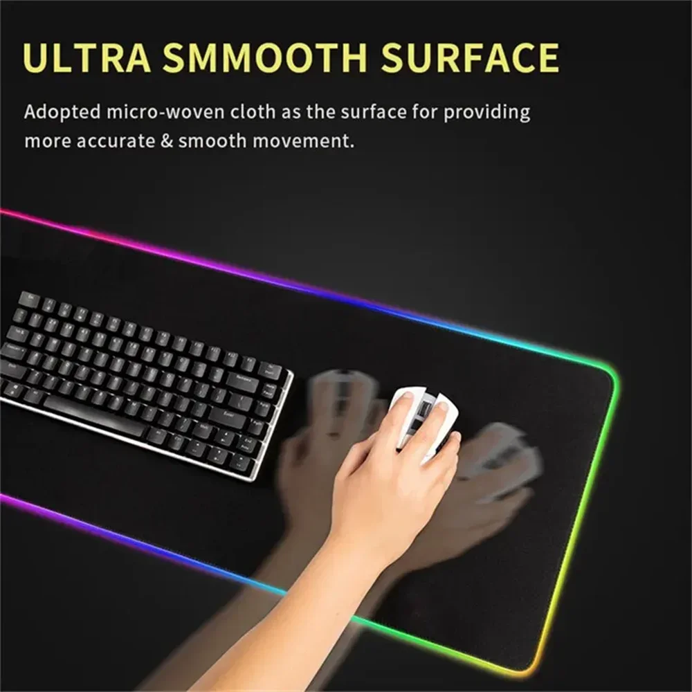 Colorful Glow RGB Mousepad with LED Backlight - Black & Red Cloud Kawaii Non-slip Desk Mat 40x90cm
