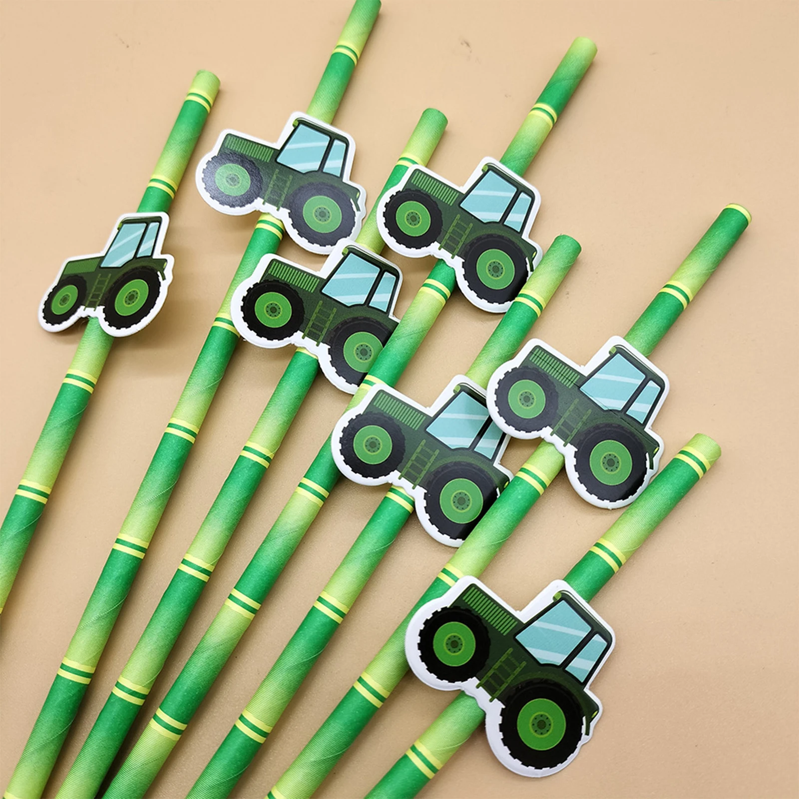 

10pcs Farm Tractor Vehicle Paper Straws for Boy's Farm Tractor Themed Happy Birthday Party Decoration Supplies