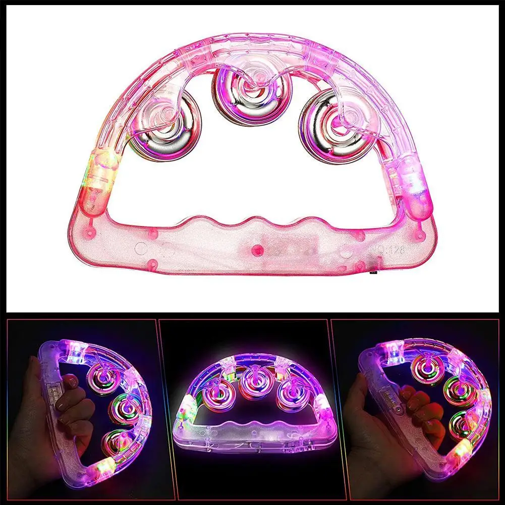 LED Tambourine Glowing 4 Light 3 Functions Electronic Bell Flashing Musical Instrument Shaking Toy For Christmas Birthday P E8V1