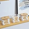1Pcs Cotton Swab Holder, Cotton Swab Dispenser with Bamboo Lids,Bamboo Bathroom Storage Jars Storage Containers Clear Plastic 4