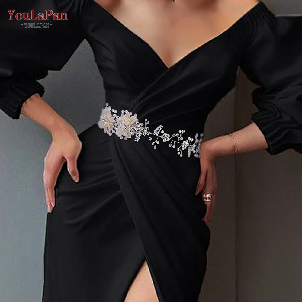 Bridal Waistband Bridal Dress Decoration YouLaPan Bride Belt Shiny Crystal Women Waist Sash Accessories Organza Flower Bride Evening Dress Handmade Belt Ornaments SH275