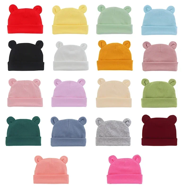 Autumn Winter Baby Hat Comfortable Solid Color Hats Cute Ear Shape Cotton Cap Newborn Photography Props 0 -1 Infant Bonnet