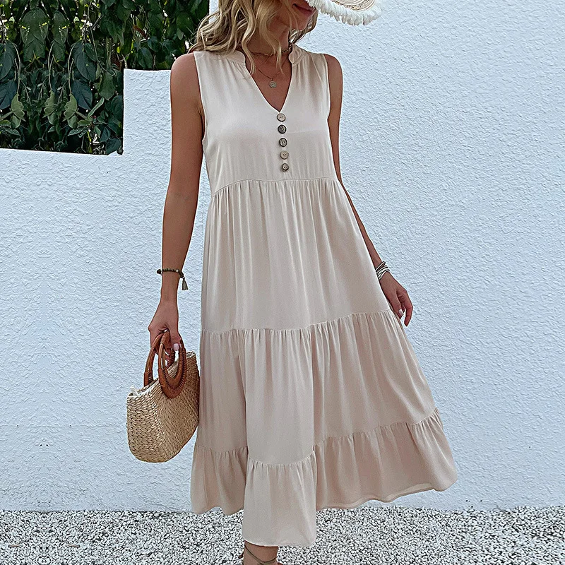 

New products summer Elegant new fashion 2023 in Europe, America and vest skirt sleeveless loose casual solid color dress.