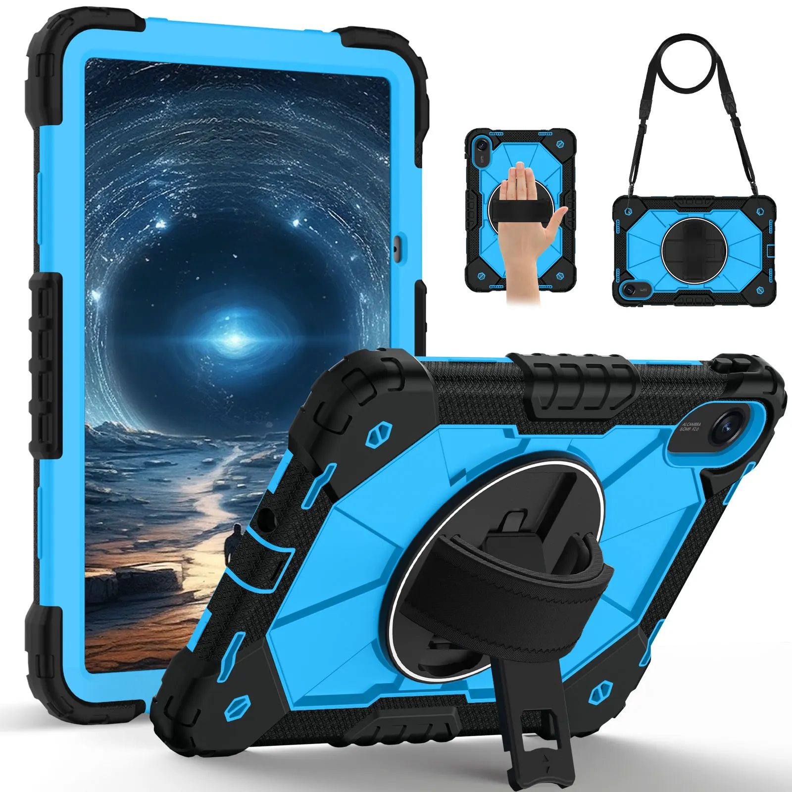 Heavy Duty Shockproof Tablet Cover with 360° Rotating Kickstand and Belt