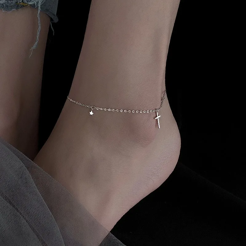 Monkton 925 Sterling Silver Summer Cross Infinite Drop Design Feet Chain Anklets Women ankle bracelet Simple Jewelry anklet bracelets silver anklets ankle chain
